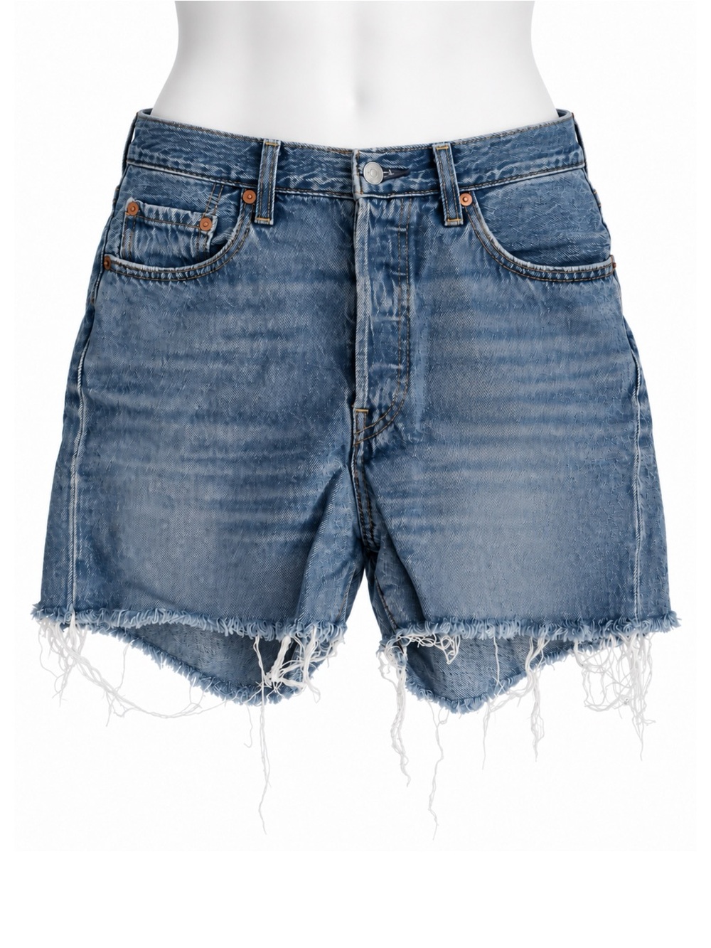 Size 27 Levi’s Women’s Ribcage Straight Cutoff Denim Shorts Frayed Hem
